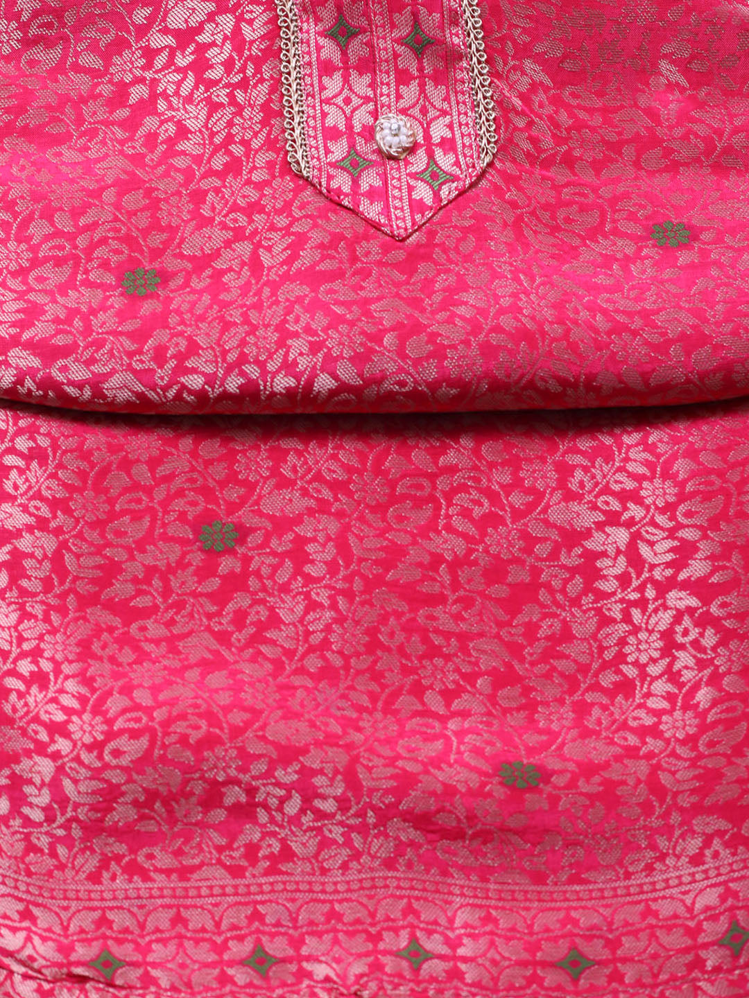 Embroidered Chanderi Unstitched Suit With Pant &amp; Dupatta