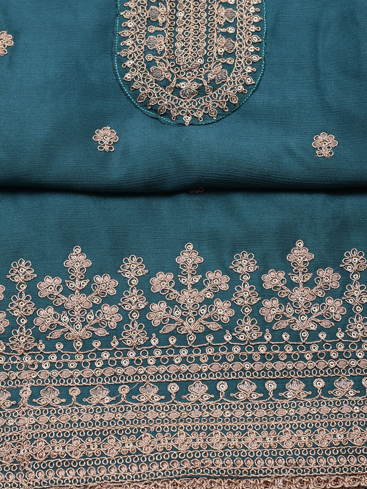 Embroidered Chinon Unstitched Suit With Pant &amp; Dupatta