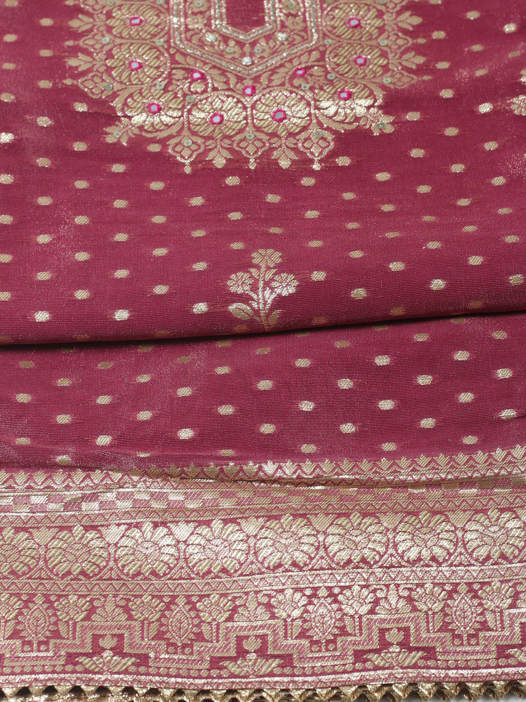 Woven Design Organza Unstitched Suit With Dupatta