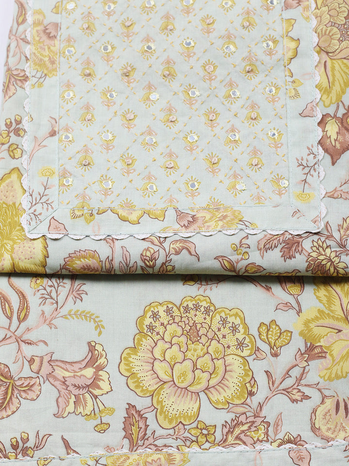 Printed Cotton Blend Unstitched Suit With Pant &amp; Dupatta