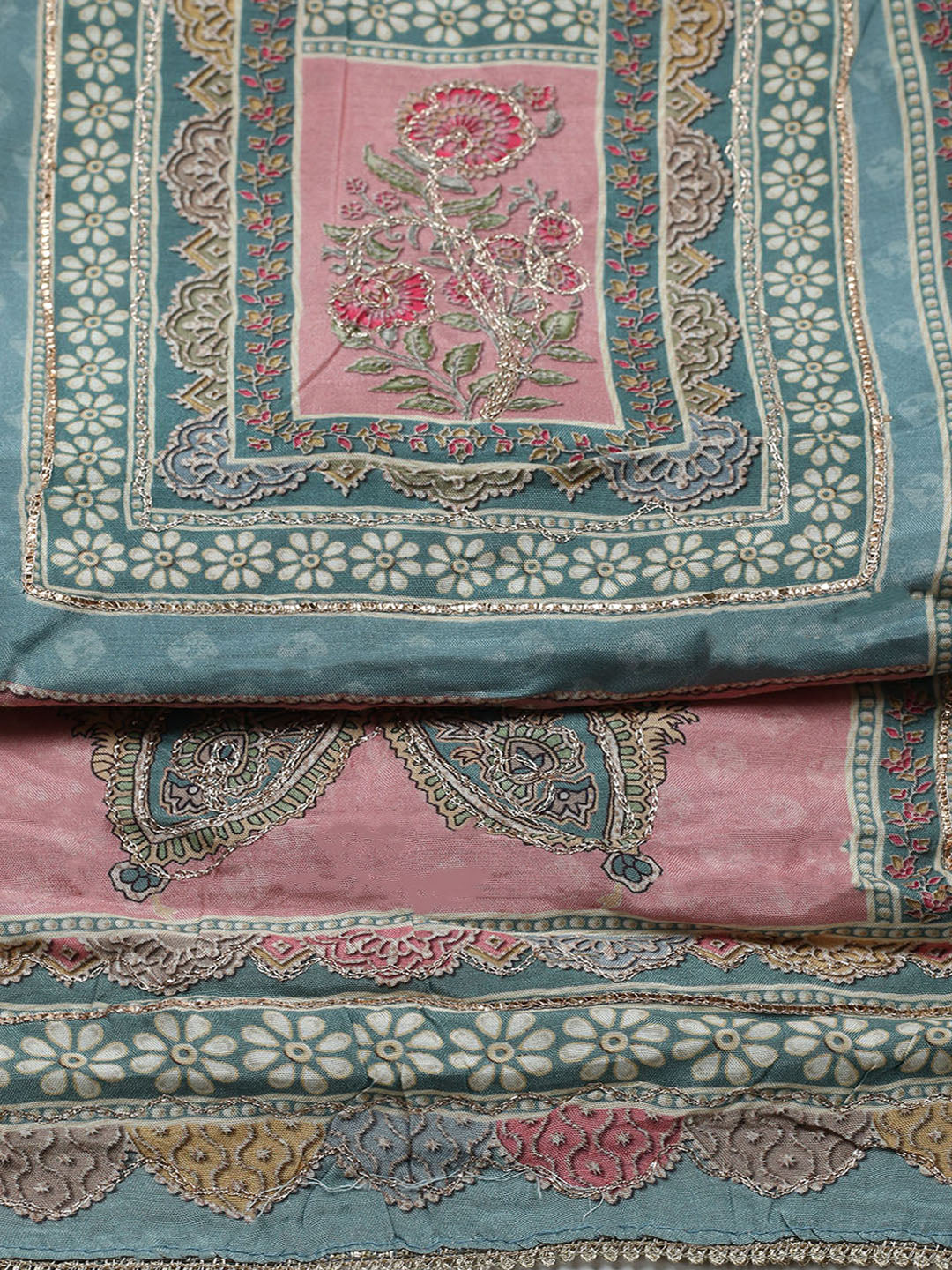 Embroidered Muslin Unstitched Suit With Pant &amp; Dupatta