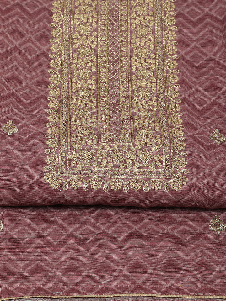 Embroidered Chanderi Unstitched Suit With Pant &amp; Dupatta