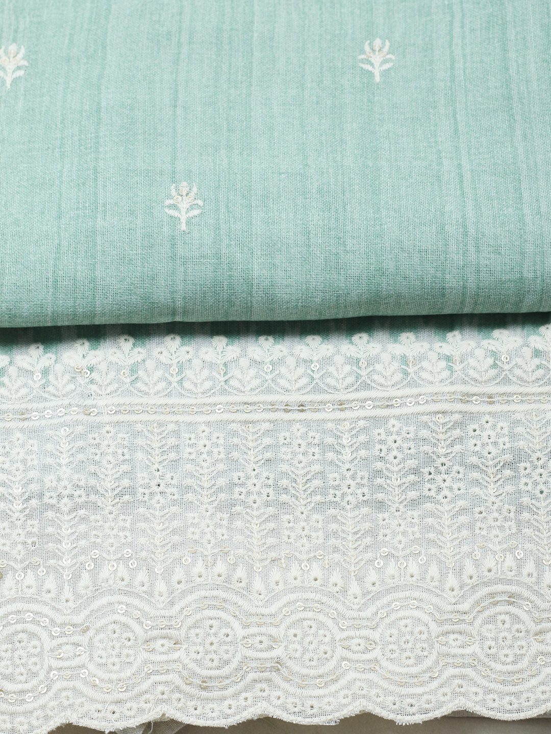 Embroidered Linen Blend Unstitched Suit With Pant &amp; Dupatta