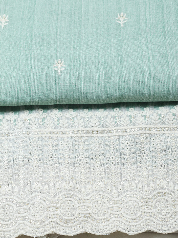 Embroidered Linen Blend Unstitched Suit With Pant &amp; Dupatta
