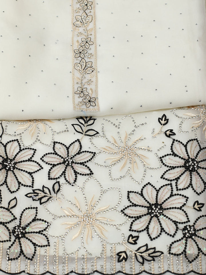 Embellished Organza Unstitched Suit With Pant &amp; Dupatta