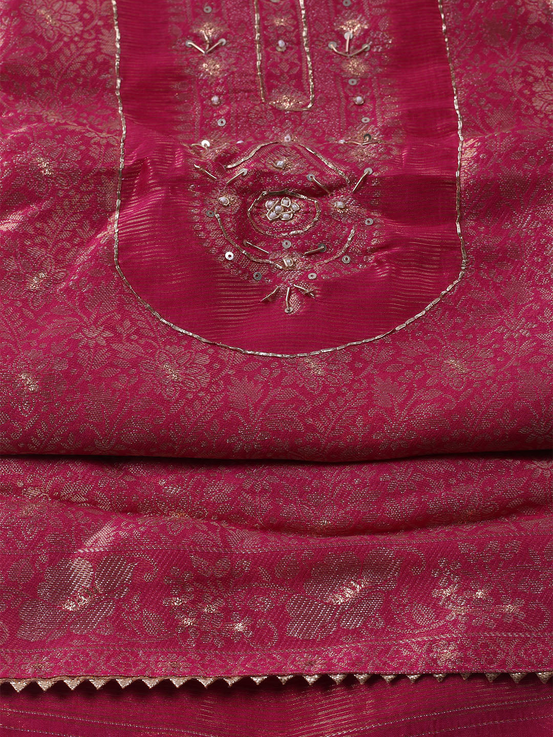 Woven Design Chanderi Unstitched Suit With Pant &amp; Dupatta