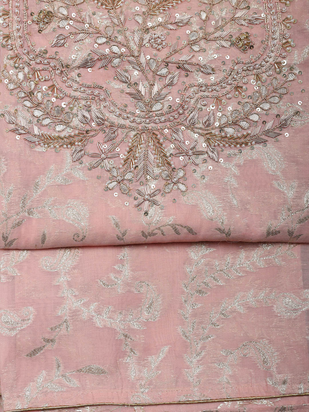Embroidered Chanderi Unstitched Suit With Pant &amp; Dupatta