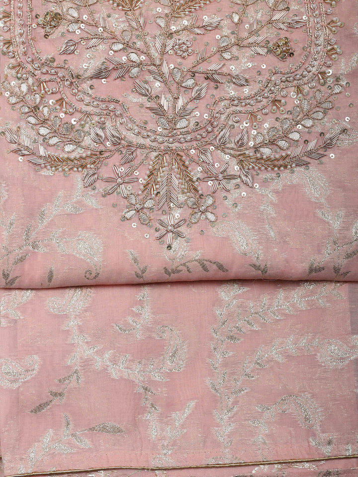 Embroidered Chanderi Unstitched Suit With Pant &amp; Dupatta