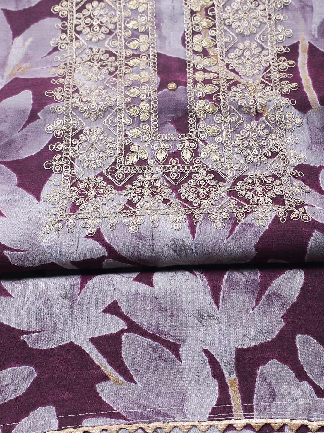 Printed Cotton Blend Unstitched Suit With Pant &amp; Dupatta