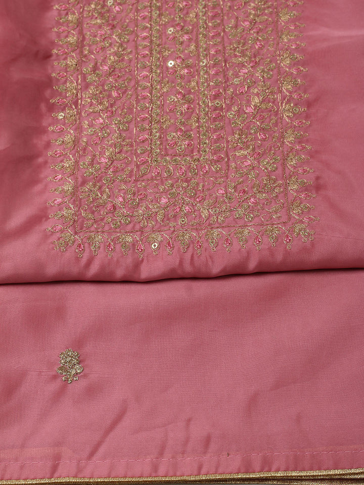Embroidered Chanderi Unstitched Suit With Pant &amp; Dupatta