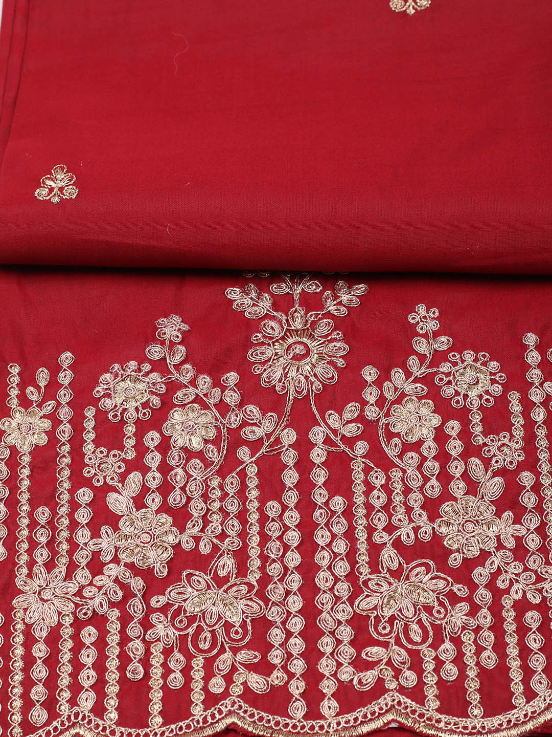 Embroidered Chanderi Unstitched Suit With Pant &amp; Dupatta