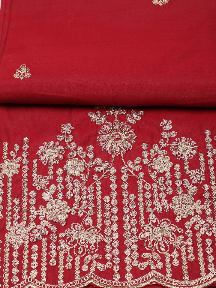 Embroidered Chanderi Unstitched Suit With Pant &amp; Dupatta