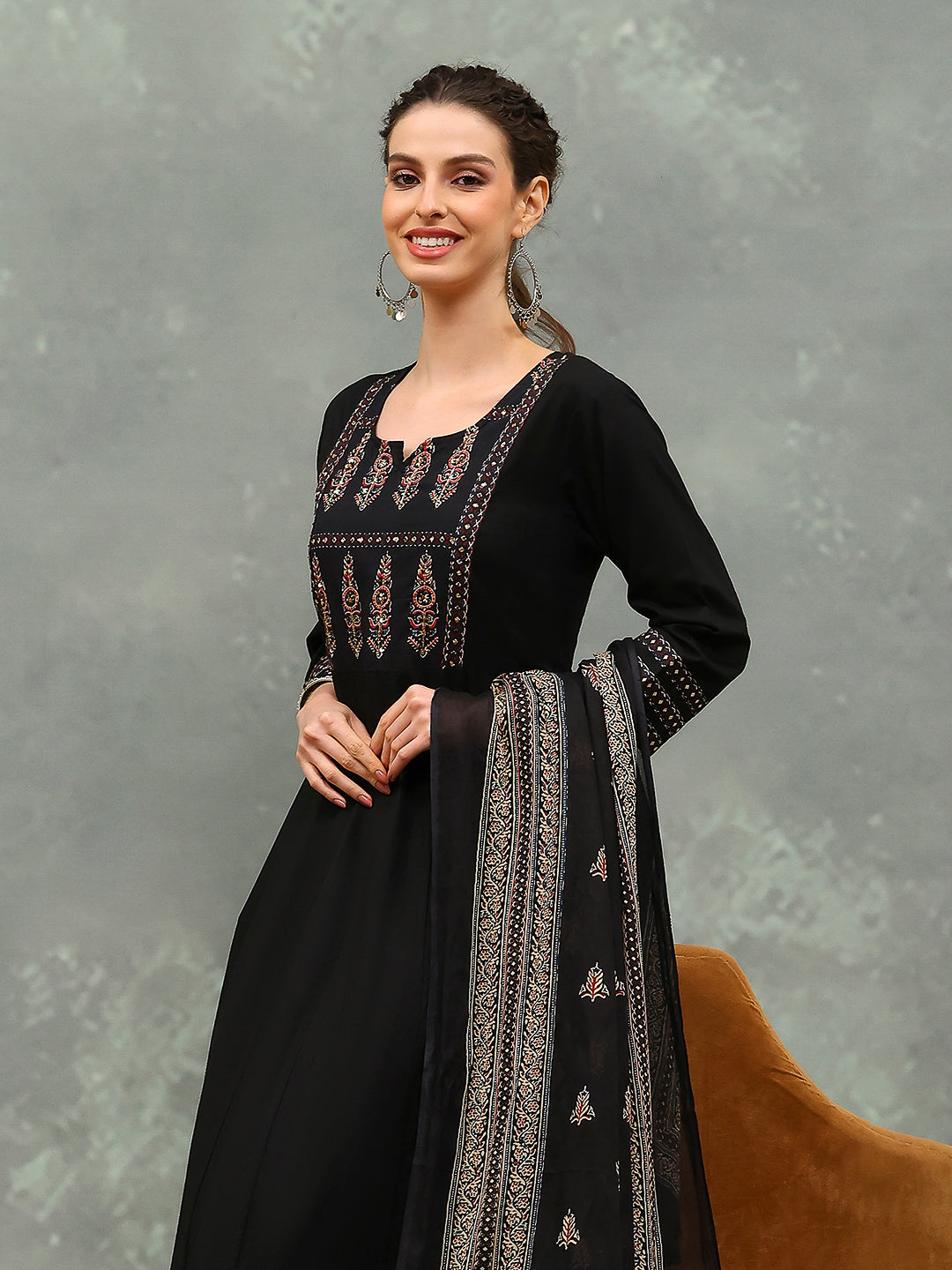 Embroidered Cotton Kurta With Pants & Dupatta