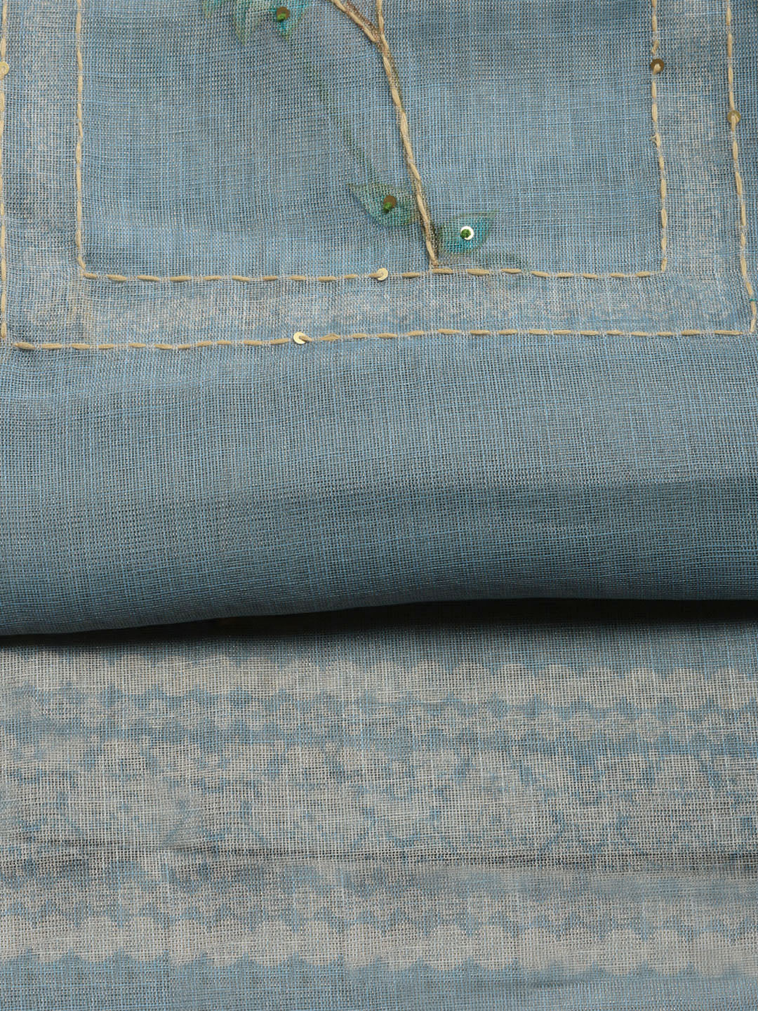 Printed Linen Blend Unstitched Suit With Pant &amp; Dupatta