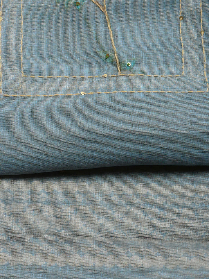 Printed Linen Blend Unstitched Suit With Pant &amp; Dupatta