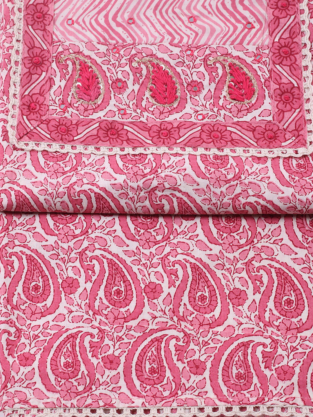 Embroidered Cotton Blend Unstitched Suit With Pant &amp; Dupatta