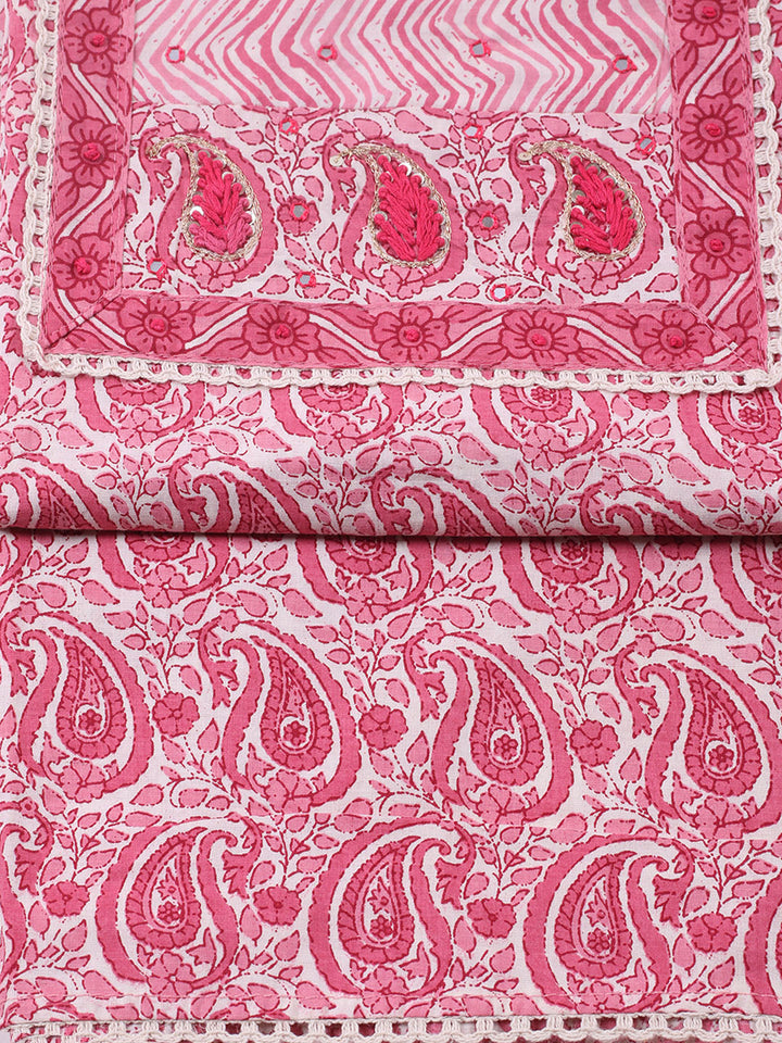 Embroidered Cotton Blend Unstitched Suit With Pant &amp; Dupatta