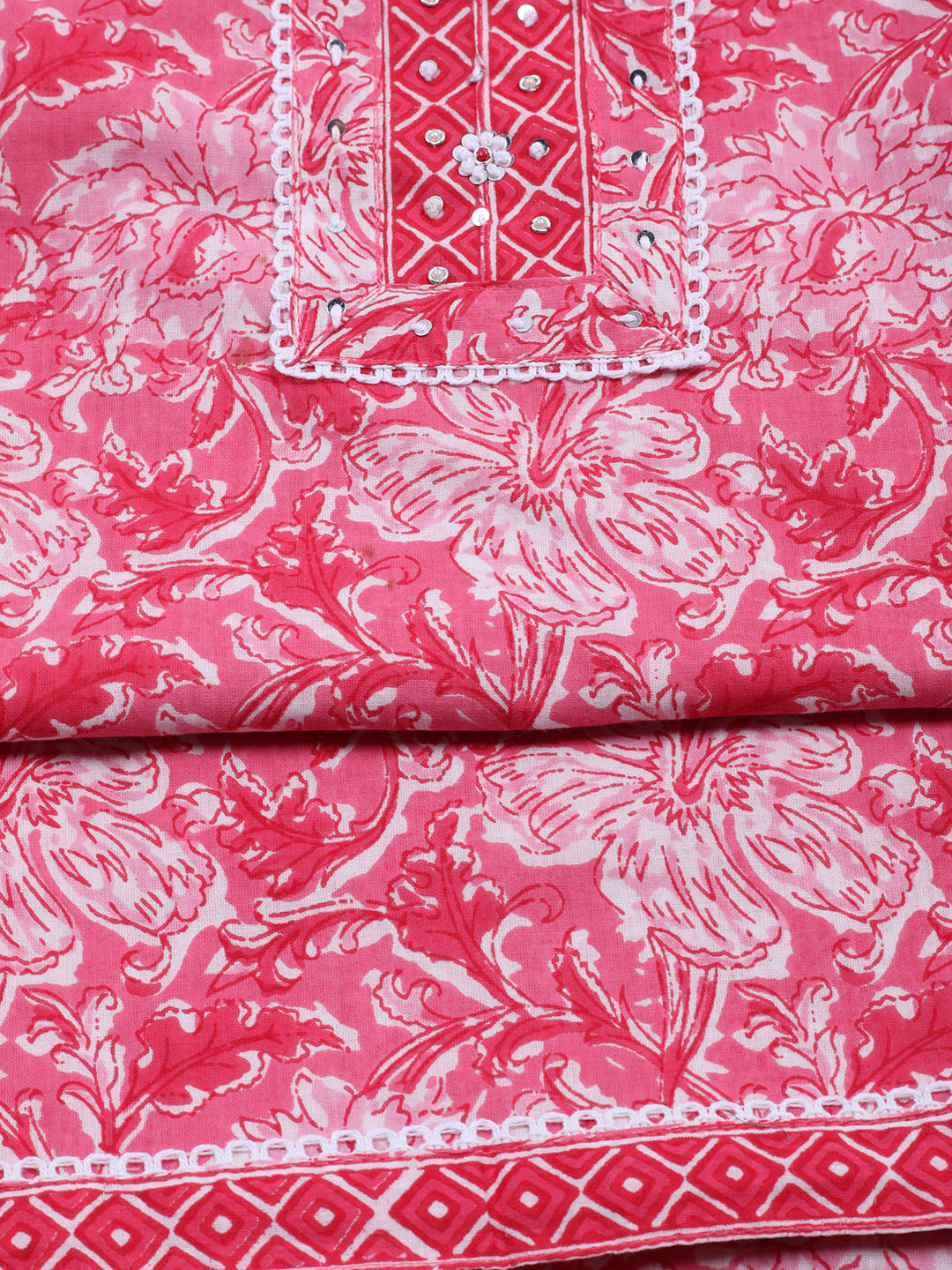 Printed Cotton Blend Unstitched Suit With Dupatta