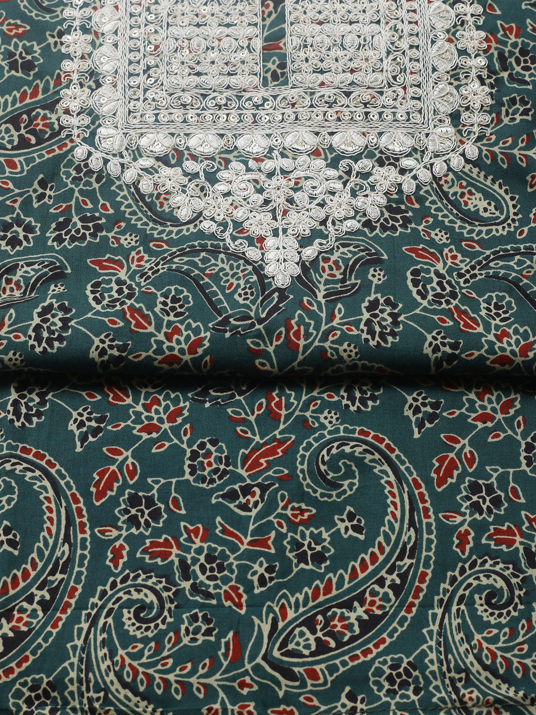 Printed Cotton Blend Unstitched Suit With Pant &amp; Dupatta