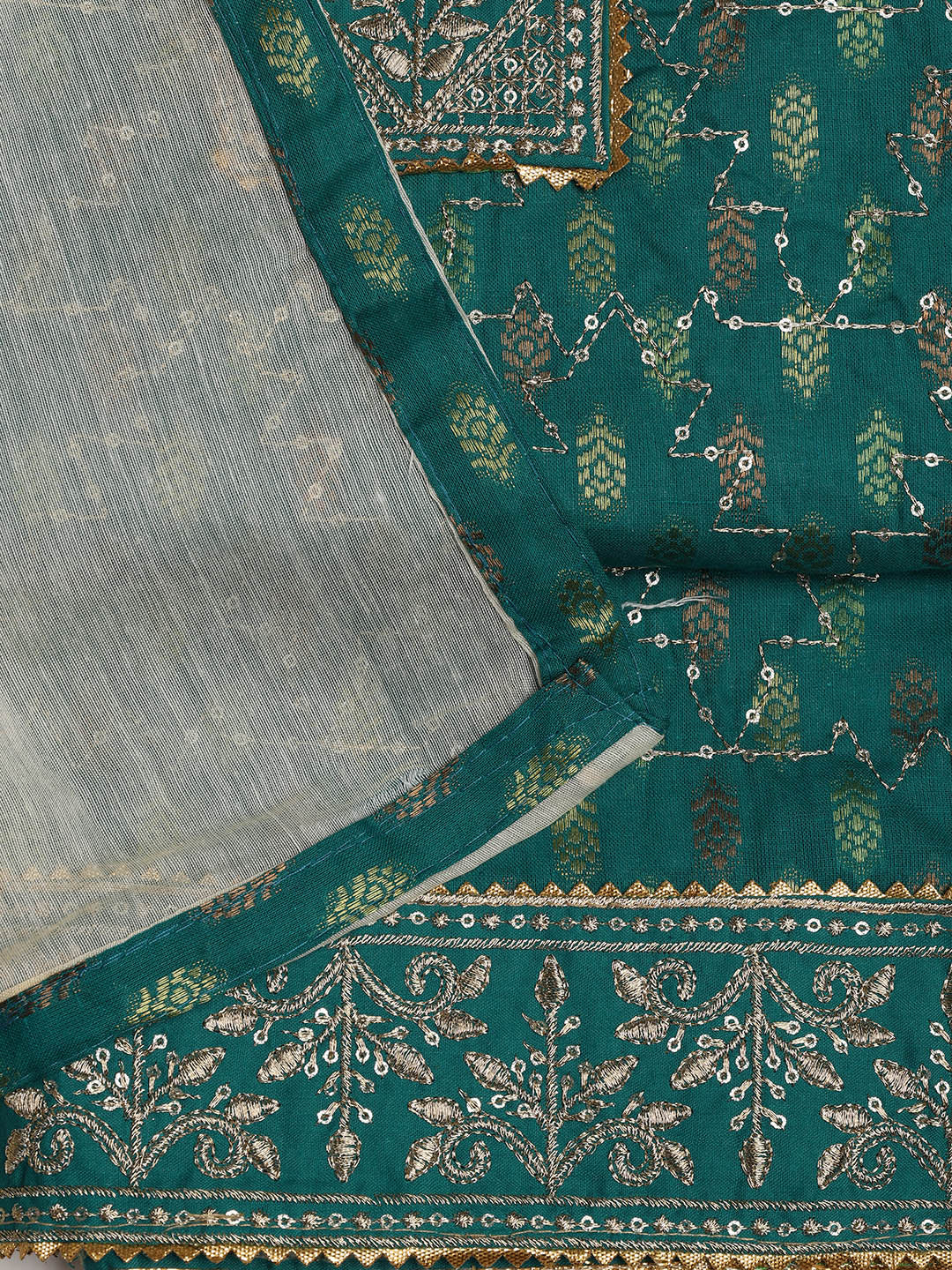 Neck Embroidered Cotton Blend Unstitched Suit With Dupatta