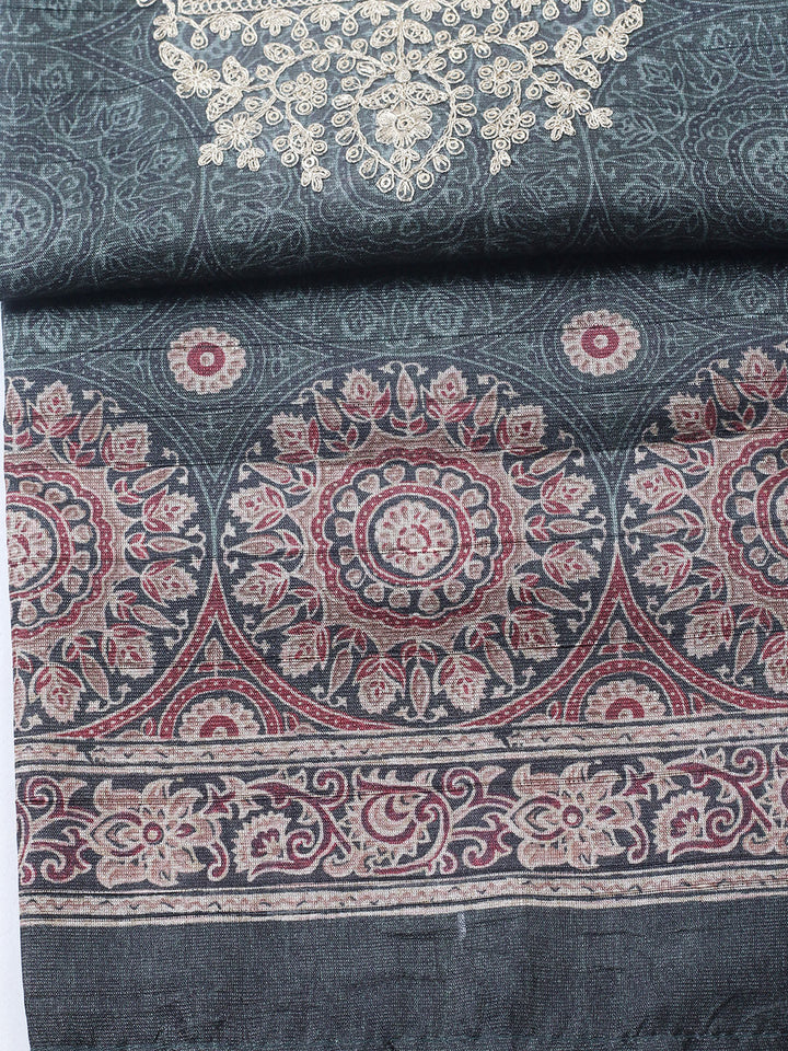 Embroidered Cotton Blend Unstitched Suit With Pant &amp; Dupatta