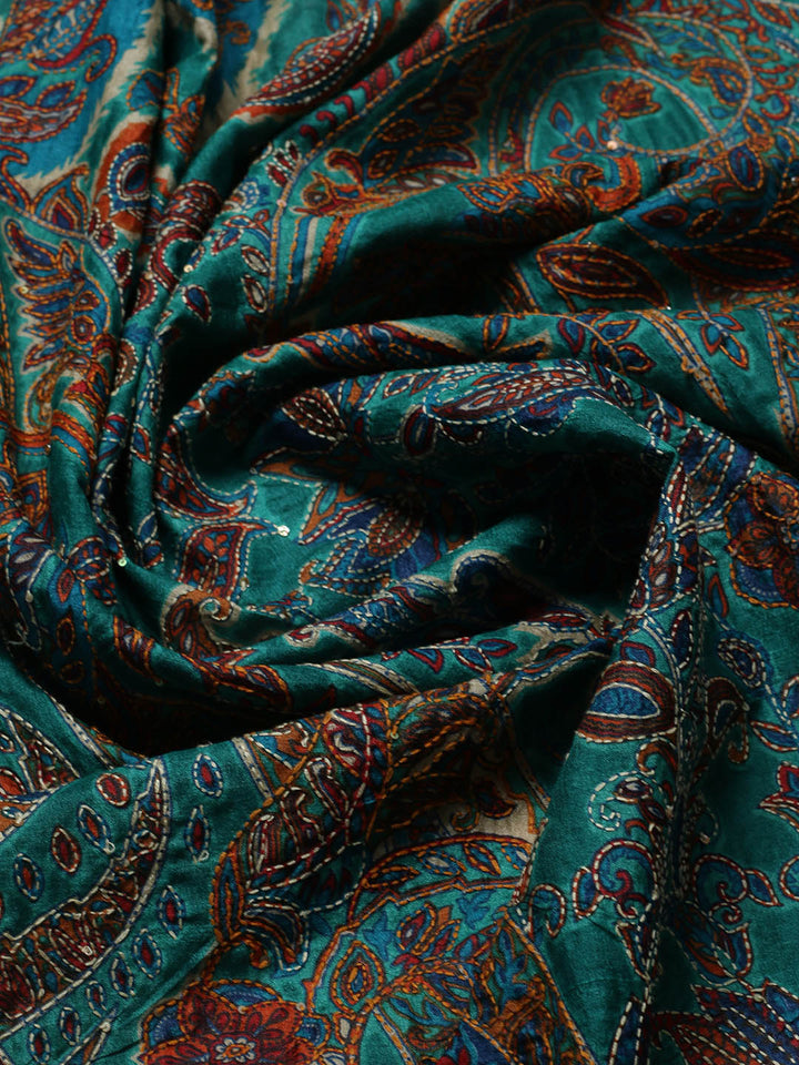 Printed Tussar Unstitched Kurta With Pant &amp; Dupatta