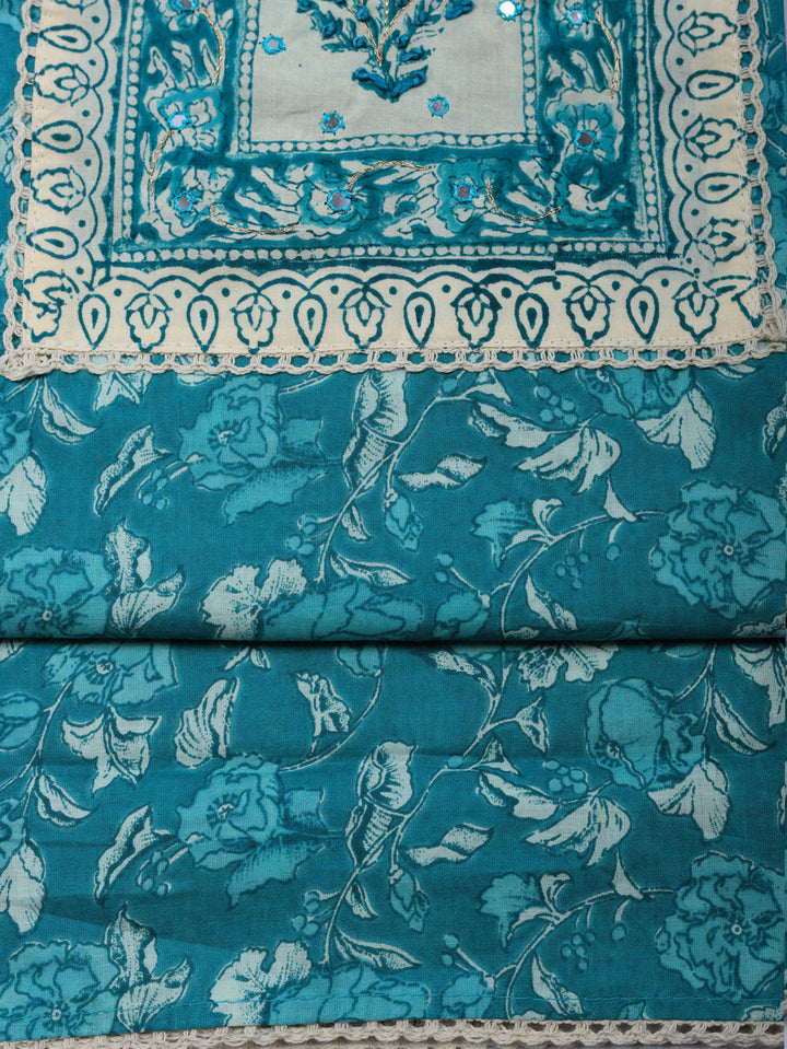 Embroidered Cotton Blend Unstitched Suit With Pant &amp; Dupatta