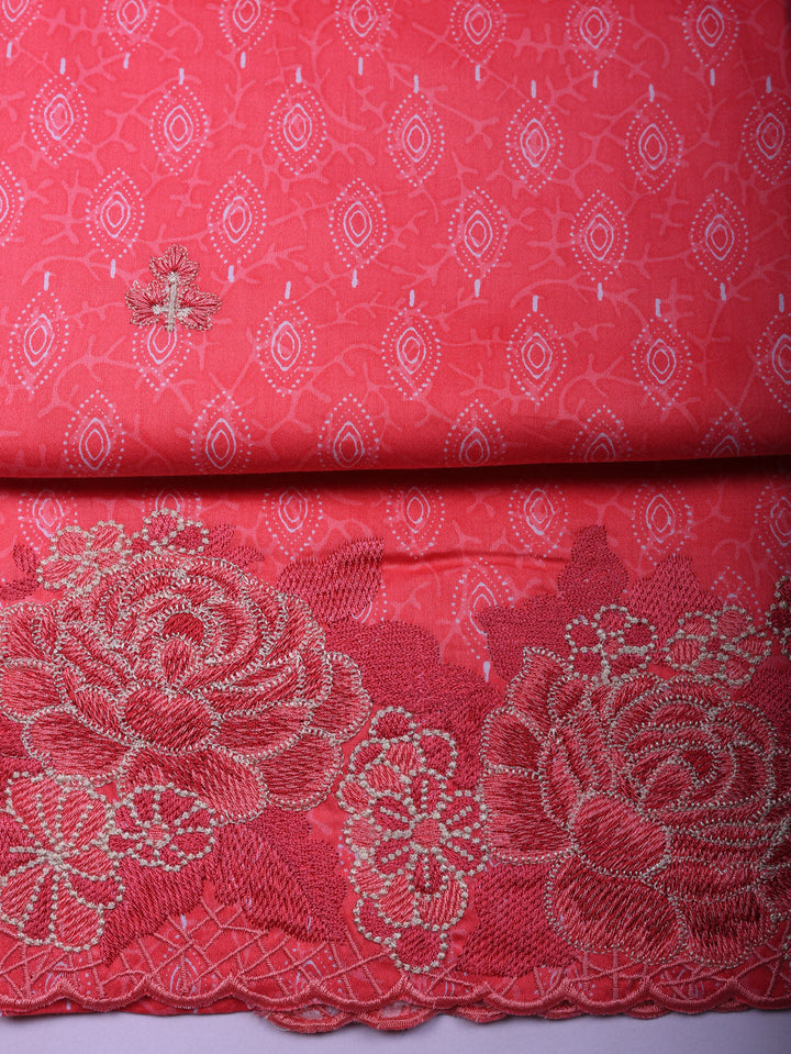Printed Cotton Blend Unstitched Suit With Pant &amp; Dupatta
