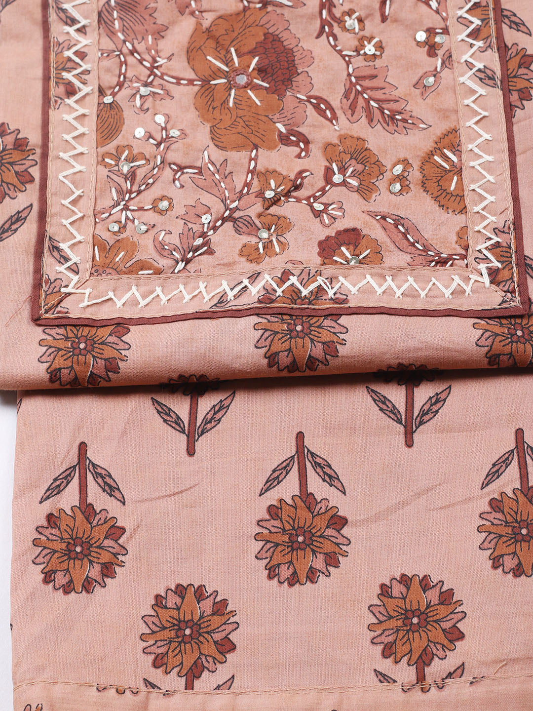 Printed Cotton Blend Unstitched Suit With Pant &amp; Dupatta