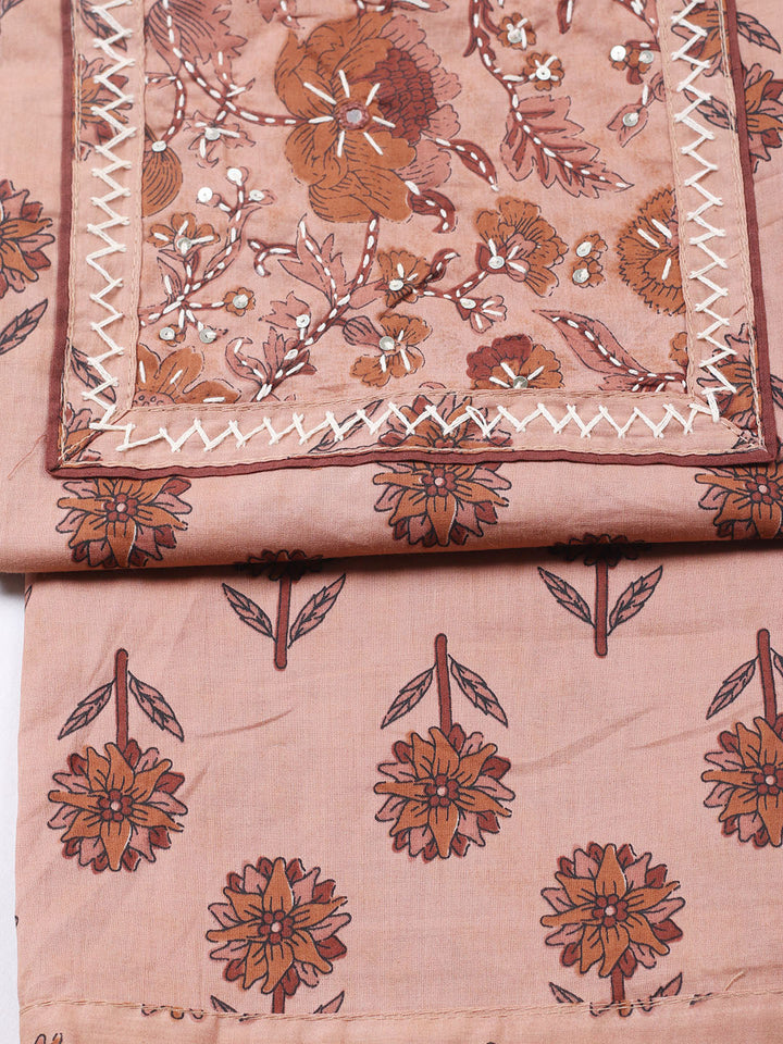 Printed Cotton Blend Unstitched Suit With Pant &amp; Dupatta