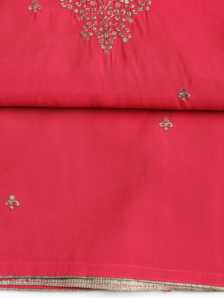 Neck Embroidered Chanderi Unstitched Suit With Dupatta