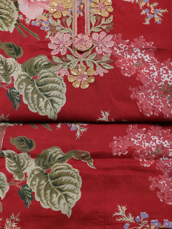 Embroidered Muslin Unstitched Suit With Pant &amp; Dupatta