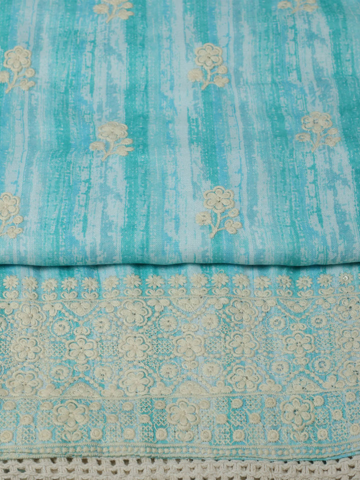 Embroidered Cotton Unstitched Suit With Pant &amp; Dupatta