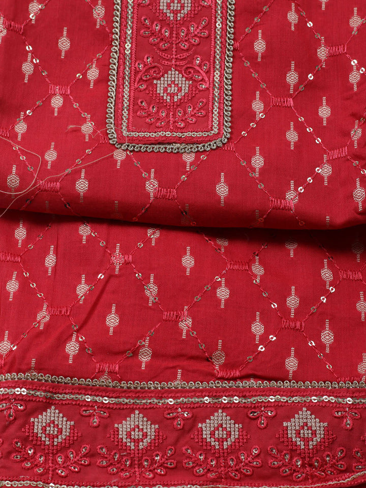 Neck Embroidered Cotton Blend Unstitched Suit With Dupatta
