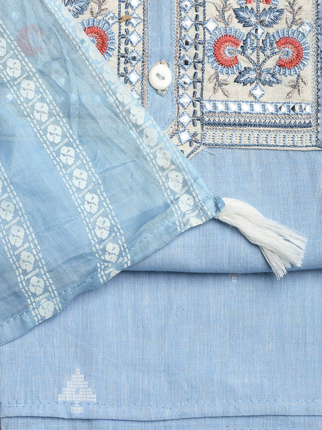 Neck Embroidered Cotton Blend Unstitched Suit With Dupatta