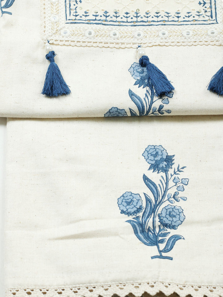 Printed Cotton Blend Unstitched Suit With Pant Dupatta