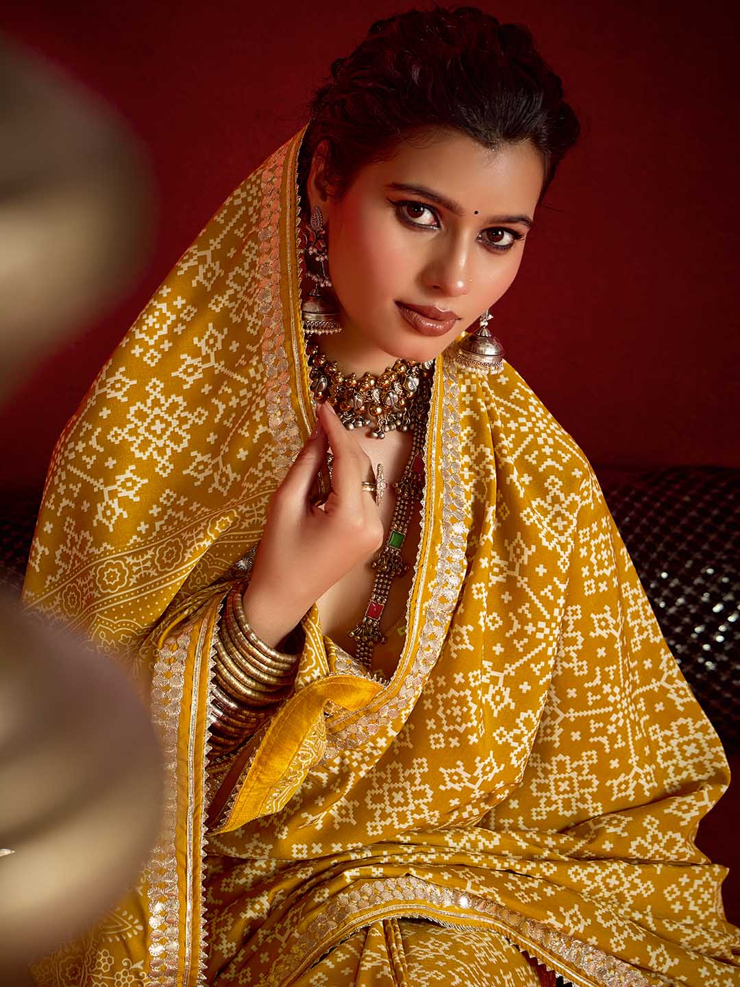 Printed &amp; Gota Work Art Silk Saree