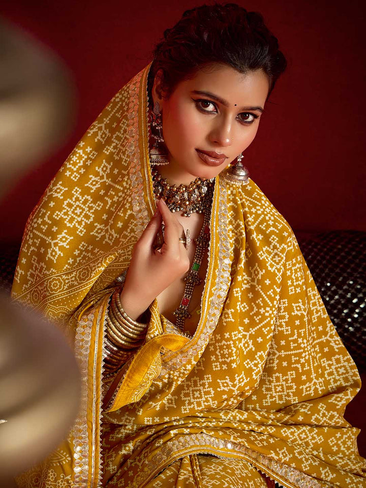 Printed &amp; Gota Work Art Silk Saree