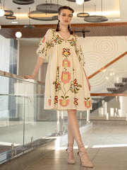 Resham Embroidered Cotton Blend Dress