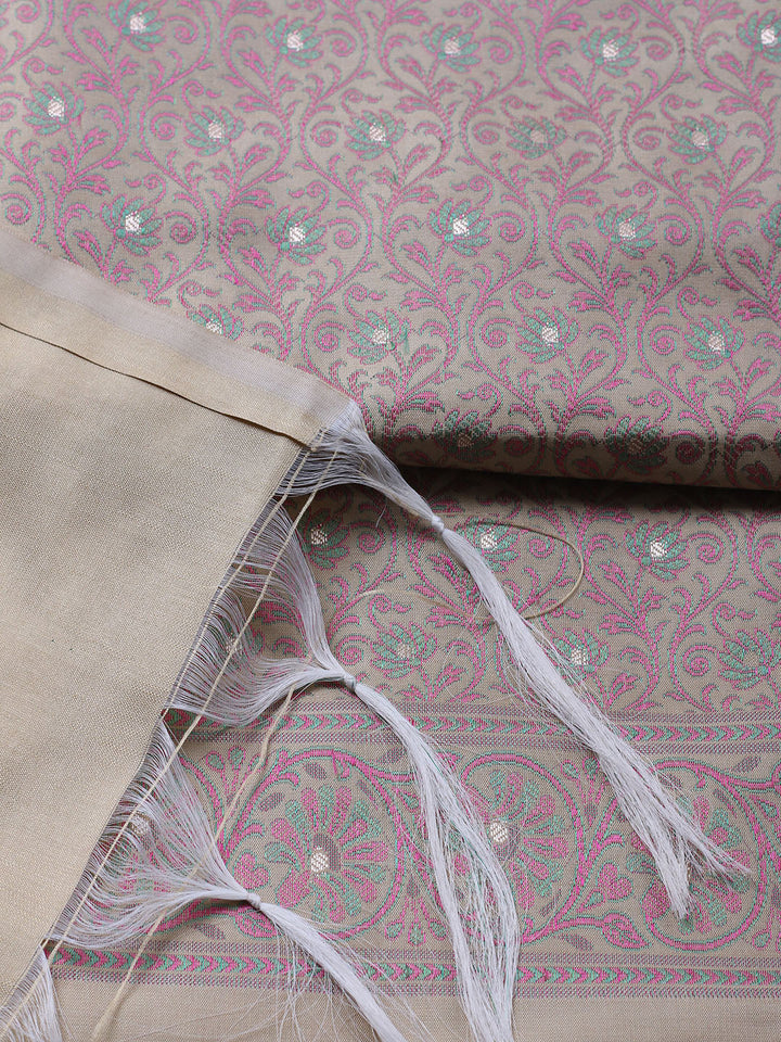 Banarasi Chanderi Unstitched Suit With Pant &amp; Dupatta