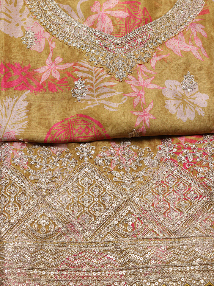 Embroidered Chinon Unstitched Suit With Pant &amp; Dupatta