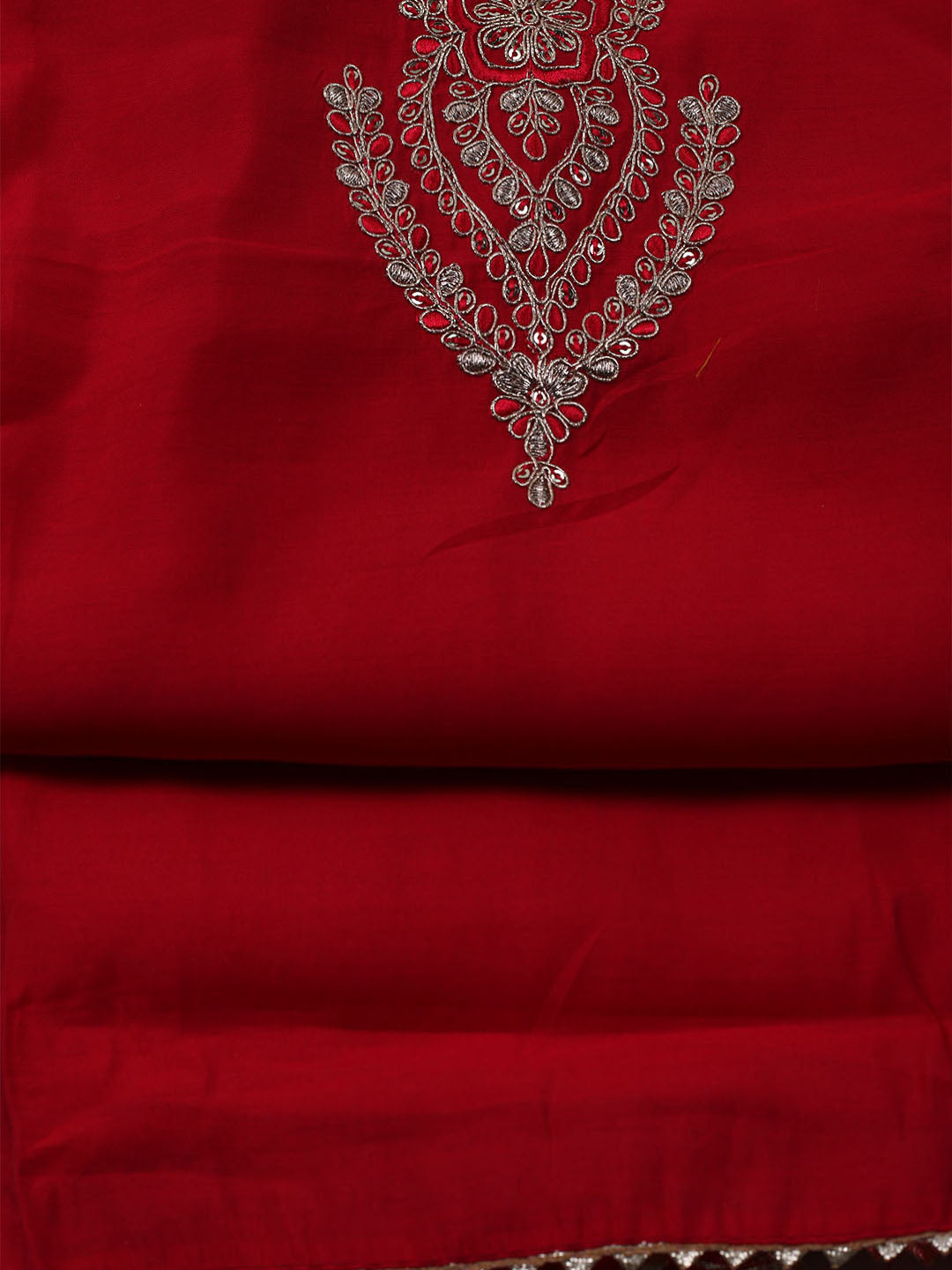 Neck Embroidered Chanderi Unstitched Suit With Dupatta
