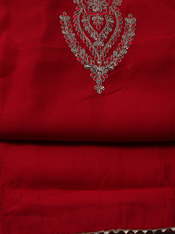 Neck Embroidered Chanderi Unstitched Suit With Dupatta