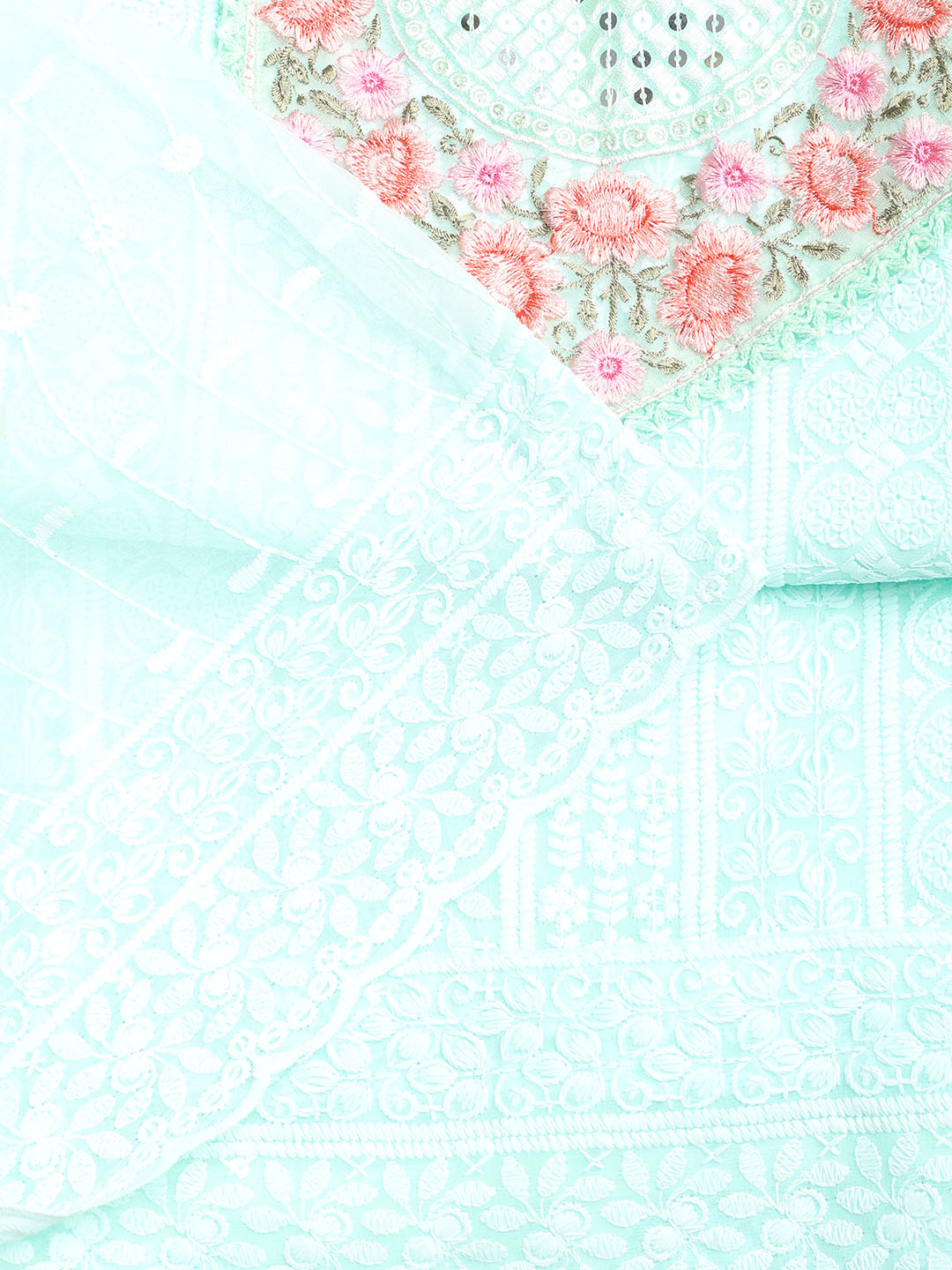 Chikan Work Georgette Unstitched Suit With Dupatta