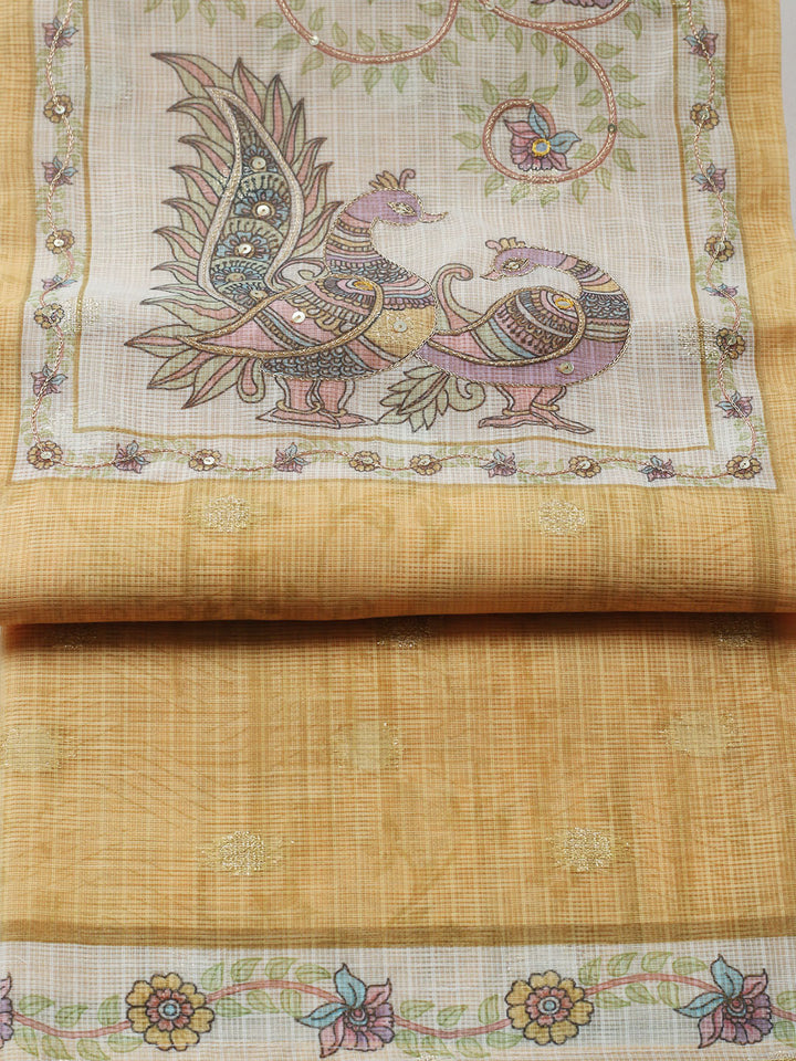Embroidered Cotton Blend Unstitched Suit With Pant &amp; Dupatta