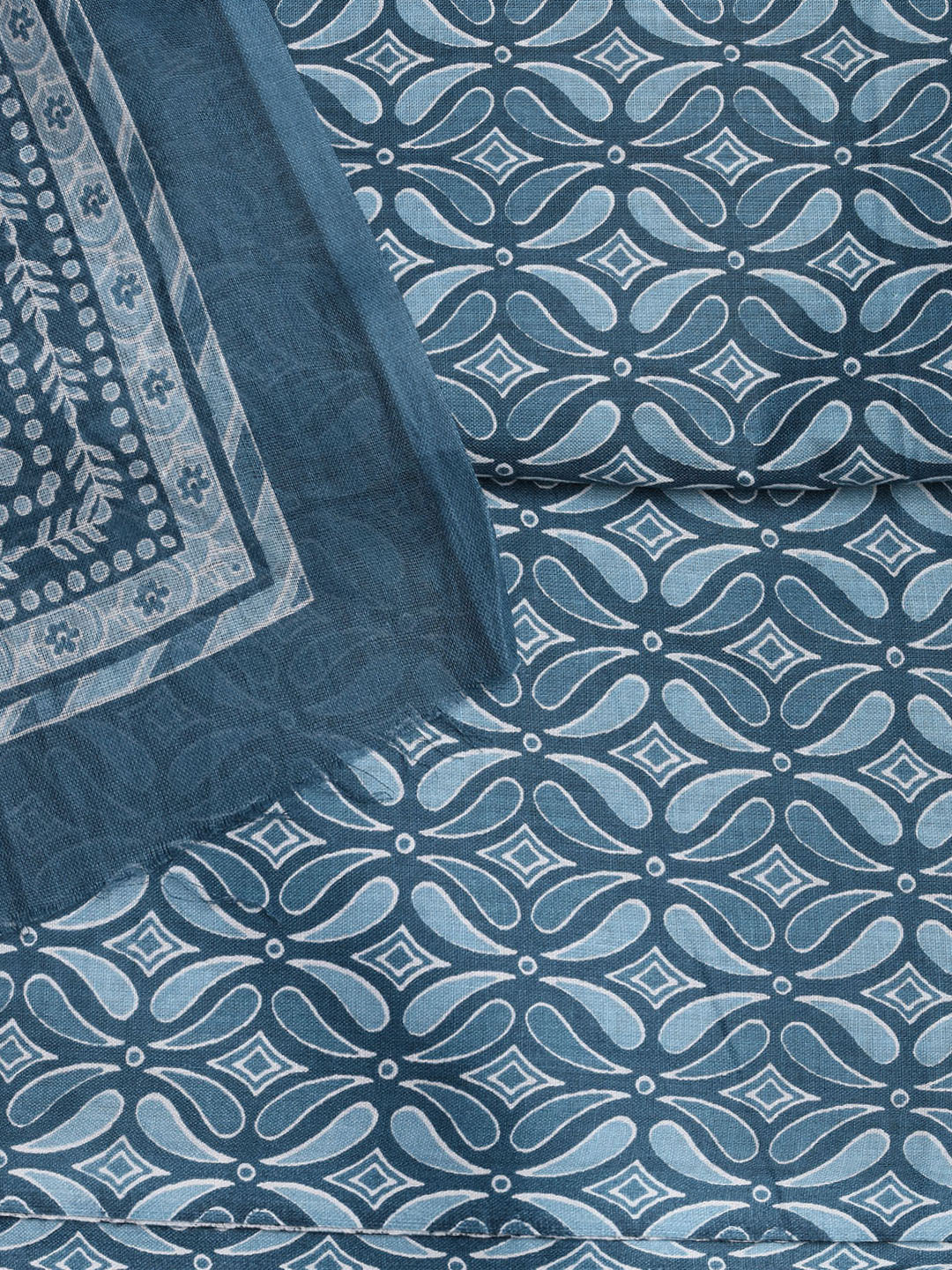 Printed Cotton Blend Unstitched Suit With Dupatta
