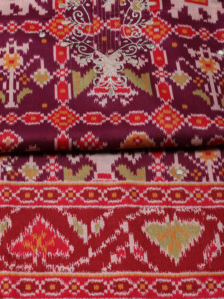 Printed Chanderi Unstitched Suit With Dupatta