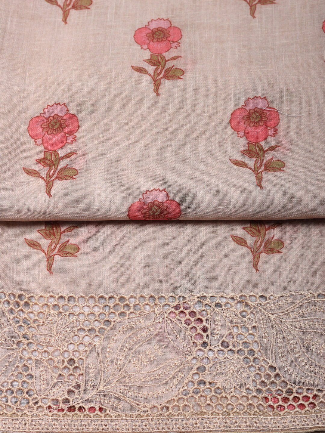 Embroidered Linen Blend Unstitched Suit With Pant &amp; Dupatta
