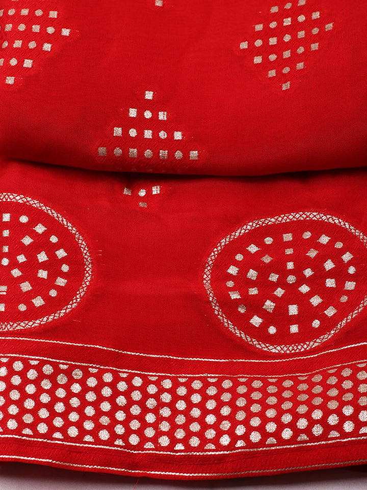 Embroidered Chanderi Unstitched Suit With Pant &amp; Dupatta