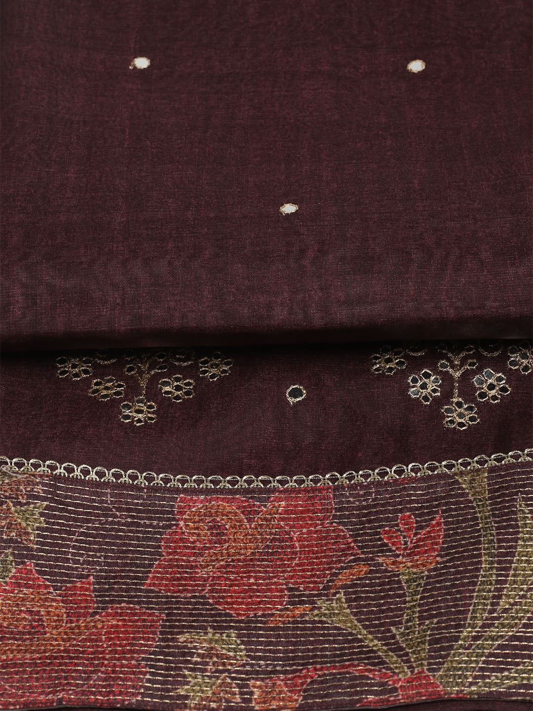 Embroidered Tussar Unstitched Suit With Dupatta
